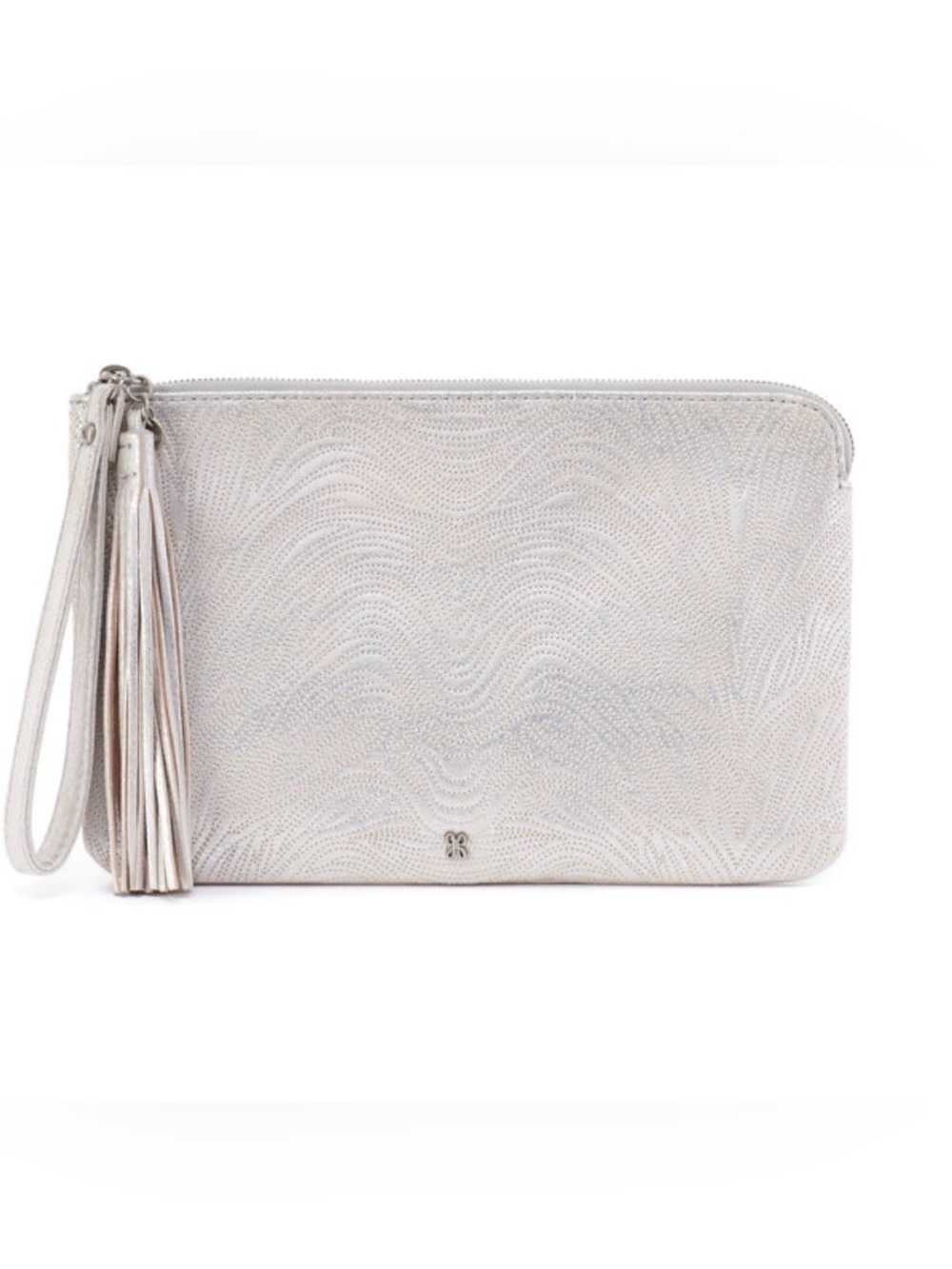 HOBO Silver Textured Metallic Wristlet with Tassel